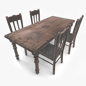 Antique Dining Table Set 3D model