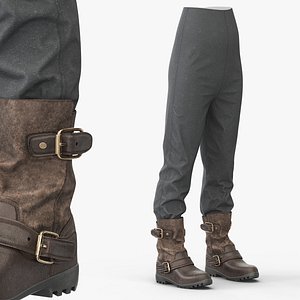 Fantasy Leather Boots with Tucked Pants Set 3D model