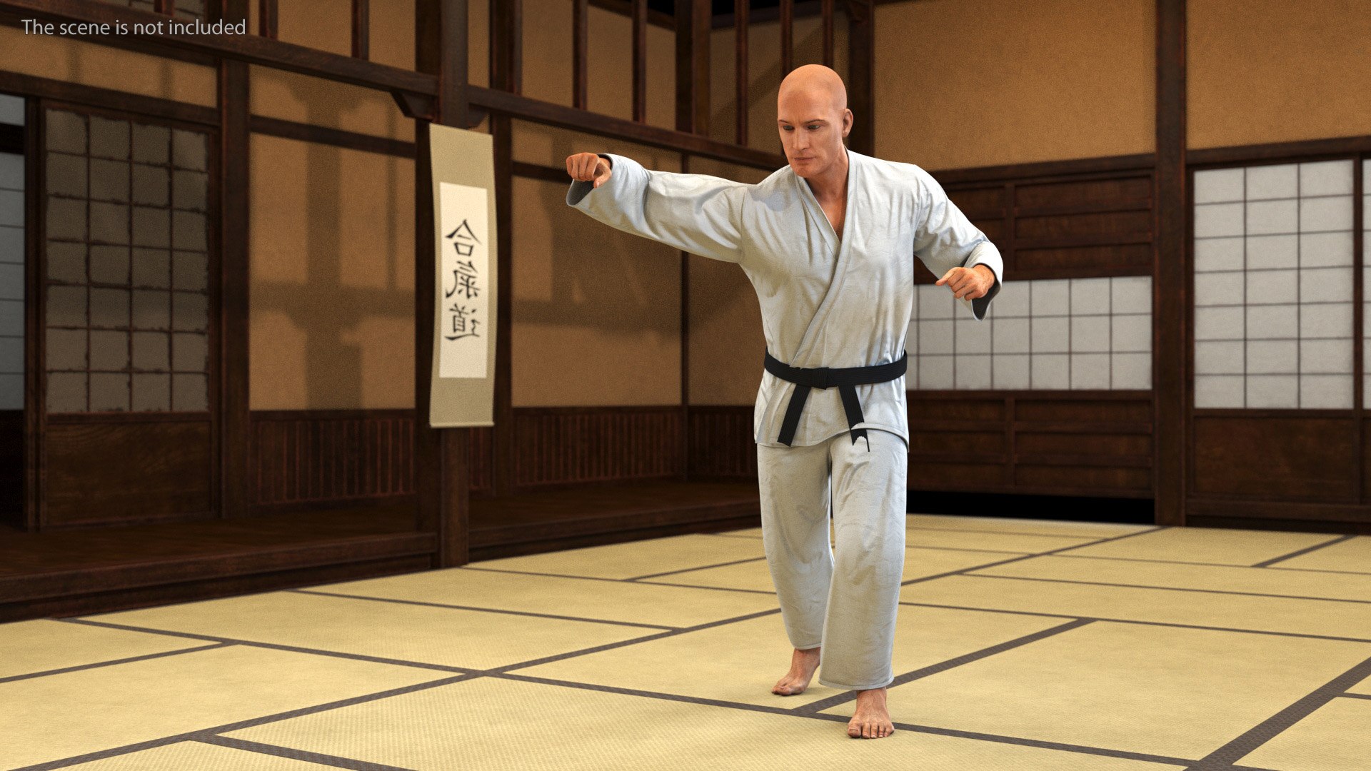 Karate Practitioner In Gi With Black Belt Rigged For Maya Model ...
