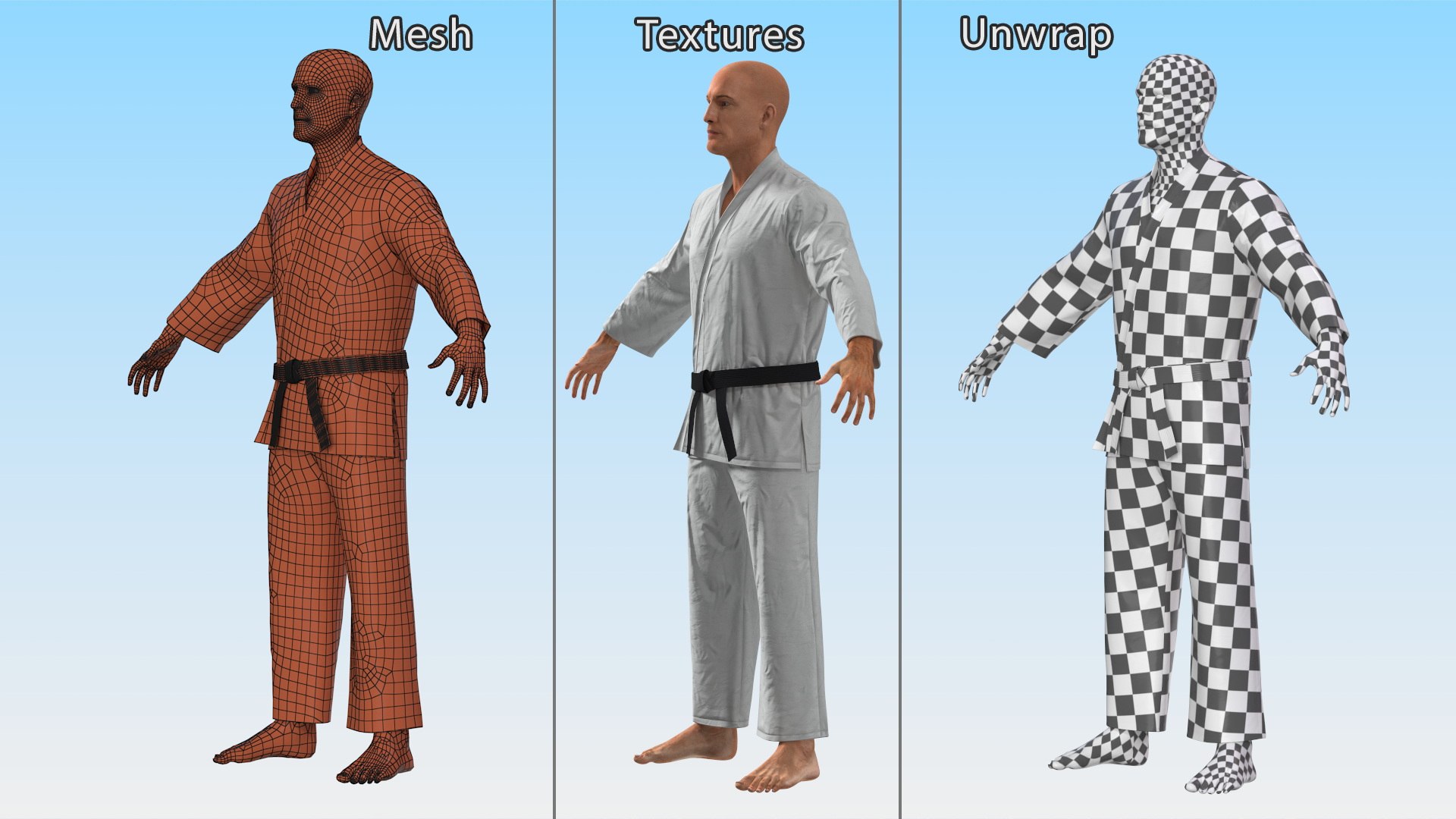 Karate Practitioner In Gi With Black Belt Rigged For Maya Model ...