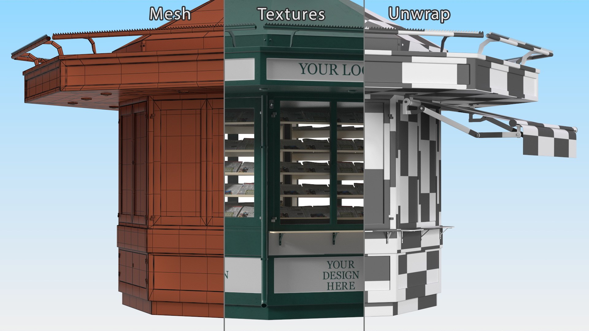 3D Newspaper Kiosk Green https://p.turbosquid.com/ts-thumb/b7/wLoXng/he/newspaperkioskgreenvray3dmodel019/jpg/1676603197/1920x1080/fit_q87/b092aec563e3649b3d142f9b58a2a499641929a4/newspaperkioskgreenvray3dmodel019.jpg