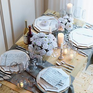 Summer table setting with bright peonies