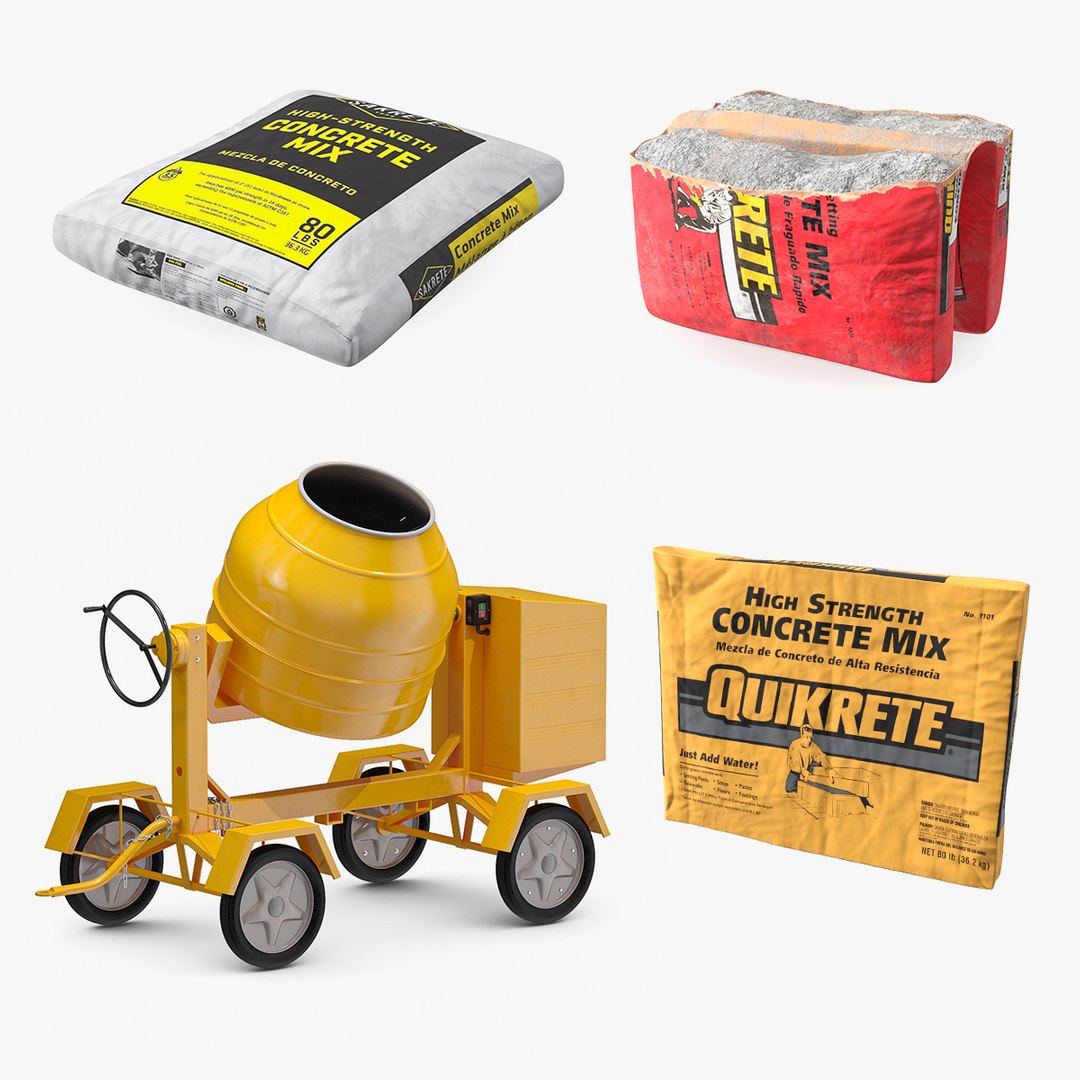 Mixing Machine with Cement Packages Collection 3D model preview