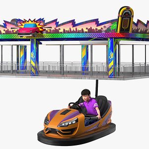 3D Bumper Cars Platform with Boy Rigged Collection for Cinema 4D