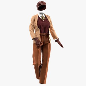 female classic outfit with texture and smart material 3D model