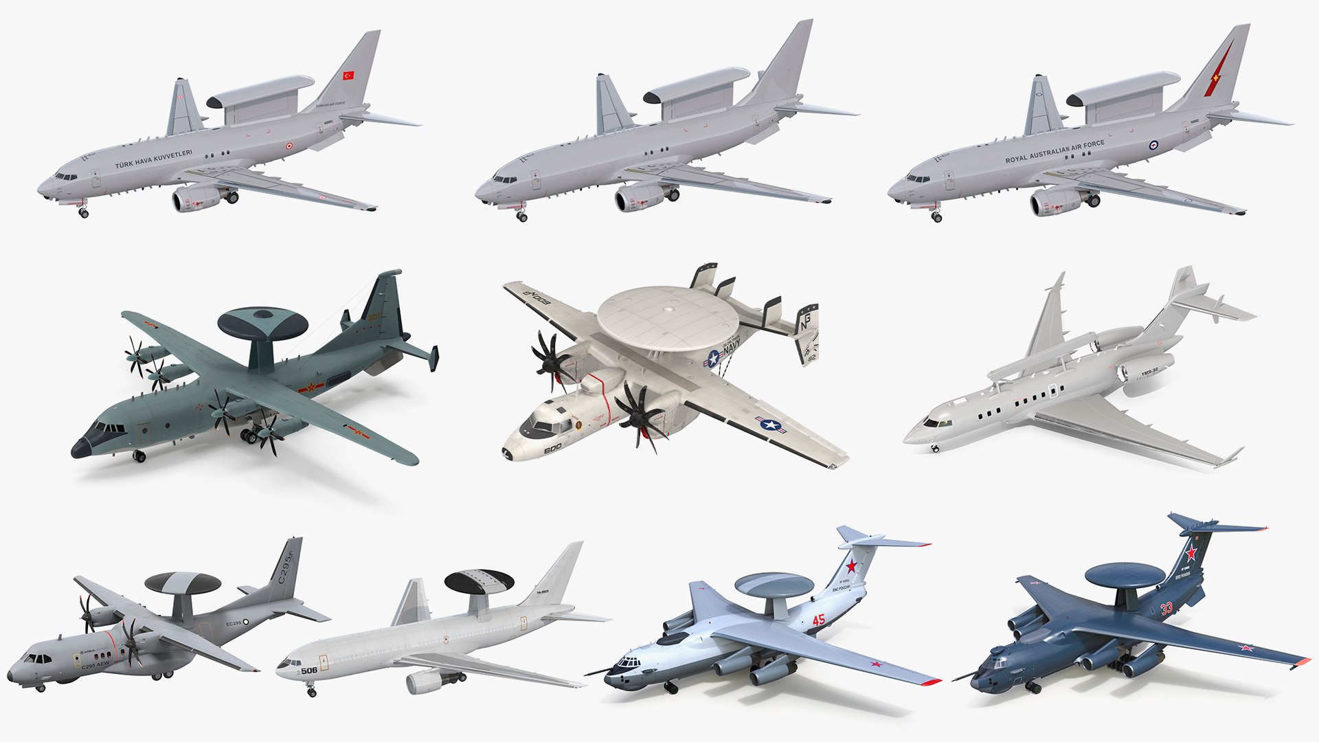 Global AWACS Aircrafts Collection model https://p.turbosquid.com/ts-thumb/b9/7x3iAG/va/global_awacs_aircrafts_collection_001/jpg/1781936963/1920x1080/fit_q87/4c2c677493e8ce5bfe92810d5b71dd1f7ffff543/global_awacs_aircrafts_collection_001.jpg