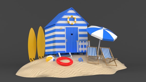 3D Beach Umbrella and Chair model