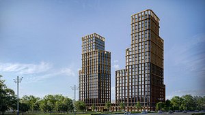 Modern Twin Tower Residential Complex 3D Model