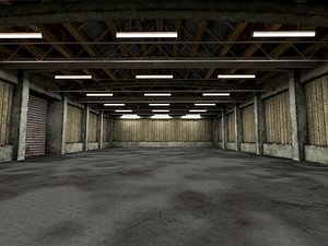 3D Blank empty warehouse interior scene asset pack model