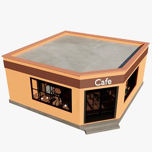 Cafe Restaurant Building With Furniture 3D