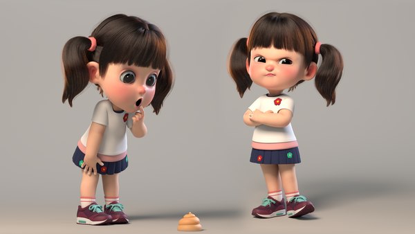 3D Cute cartoon girl sister with binding