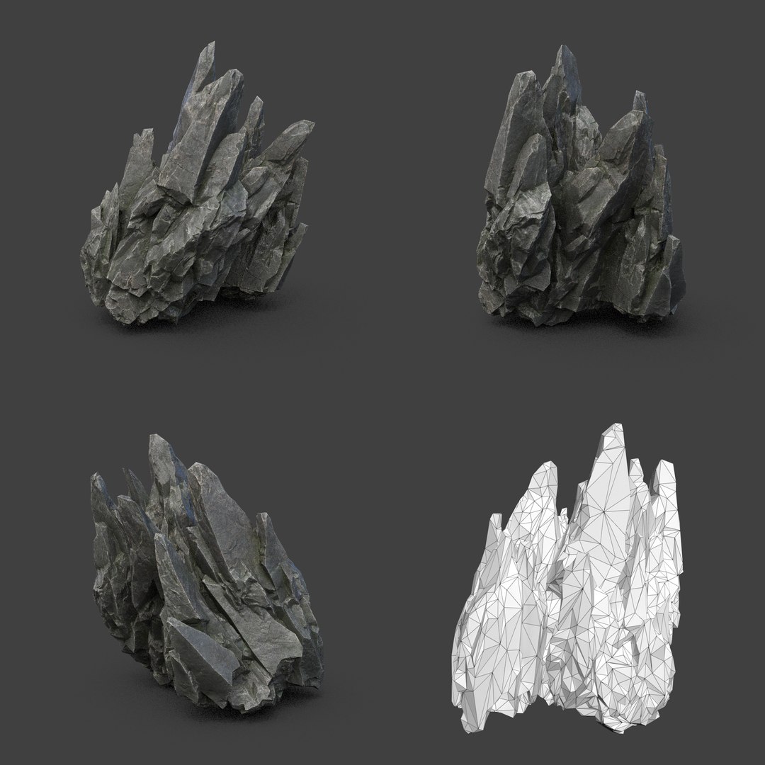 8 Low Poly PBR Spiky Black Rock Model - TurboSquid 2163157