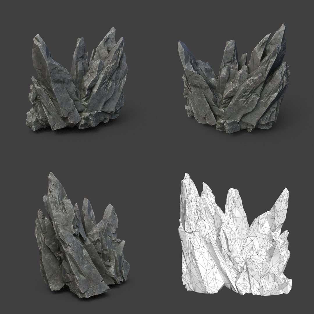 8 Low Poly PBR Spiky Black Rock Model - TurboSquid 2163157