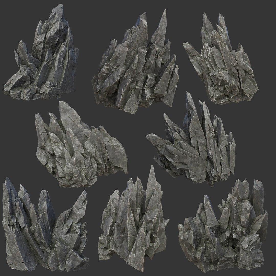 8 Low Poly PBR Spiky Black Rock Model - TurboSquid 2163157