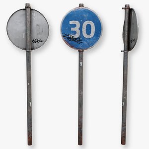 Street sign 30 min speed rusty post apocalyptic muddy soily dirty