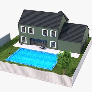 House With Pool - Dark Green 3D model