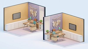 Axonometric view of a Bohemian style study room