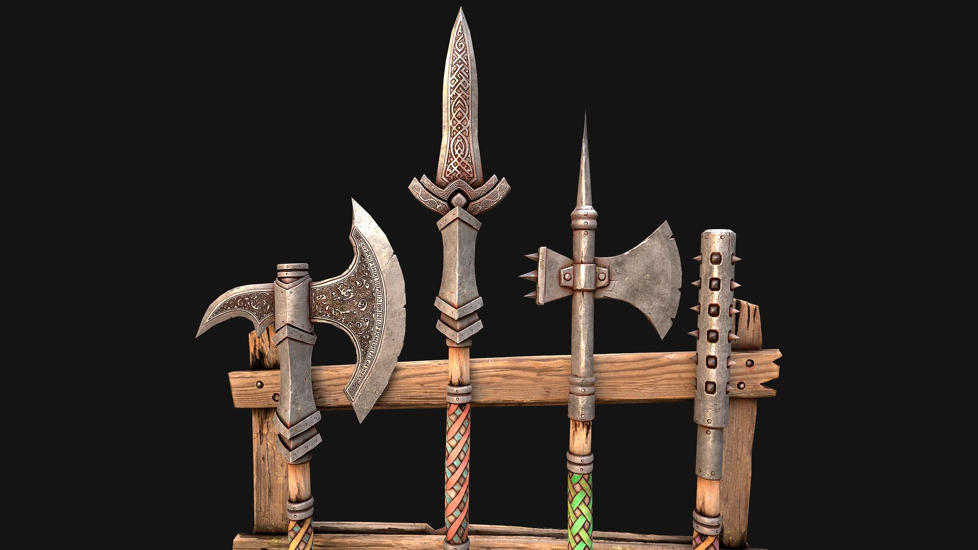 3D Medieval Weapon Rack Polearm Spear Axe Halberd Mace Set model https://p.turbosquid.com/ts-thumb/bB/h6nTYD/3G/rackpolearmseti3/png/1773306543/1920x1080/fit_q87/59642a346c4577f6c293047d61177131c24ce5b4/rackpolearmseti3.jpg