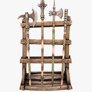 3D Medieval Weapon Rack Polearm Spear Axe Halberd Mace Set model