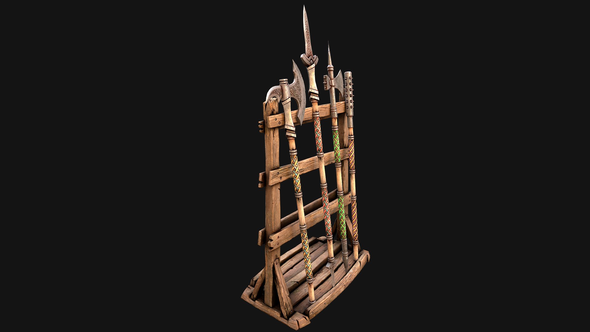 3D Medieval Weapon Rack Polearm Spear Axe Halberd Mace Set model https://p.turbosquid.com/ts-thumb/bB/h6nTYD/Wj/rackpolearmseti34/png/1773306565/1920x1080/fit_q87/043d48bcb547fdf7055765f3073f8c7c5baf719f/rackpolearmseti34.jpg