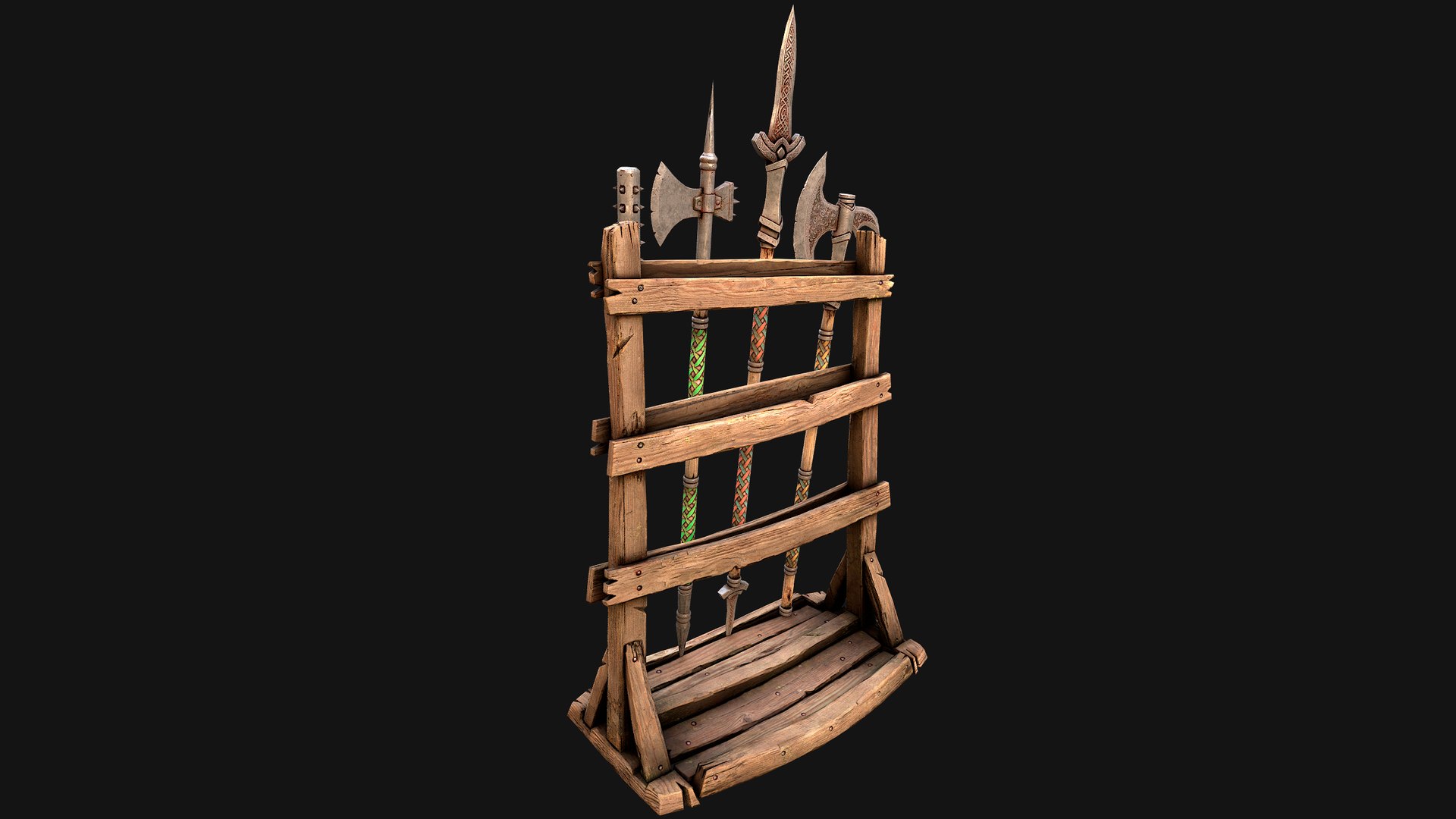 3D Medieval Weapon Rack Polearm Spear Axe Halberd Mace Set model https://p.turbosquid.com/ts-thumb/bB/h6nTYD/k6/rackpolearmseti26/png/1773306561/1920x1080/fit_q87/94b0afa5fa3a4ba75d28319eb938075cf739727b/rackpolearmseti26.jpg