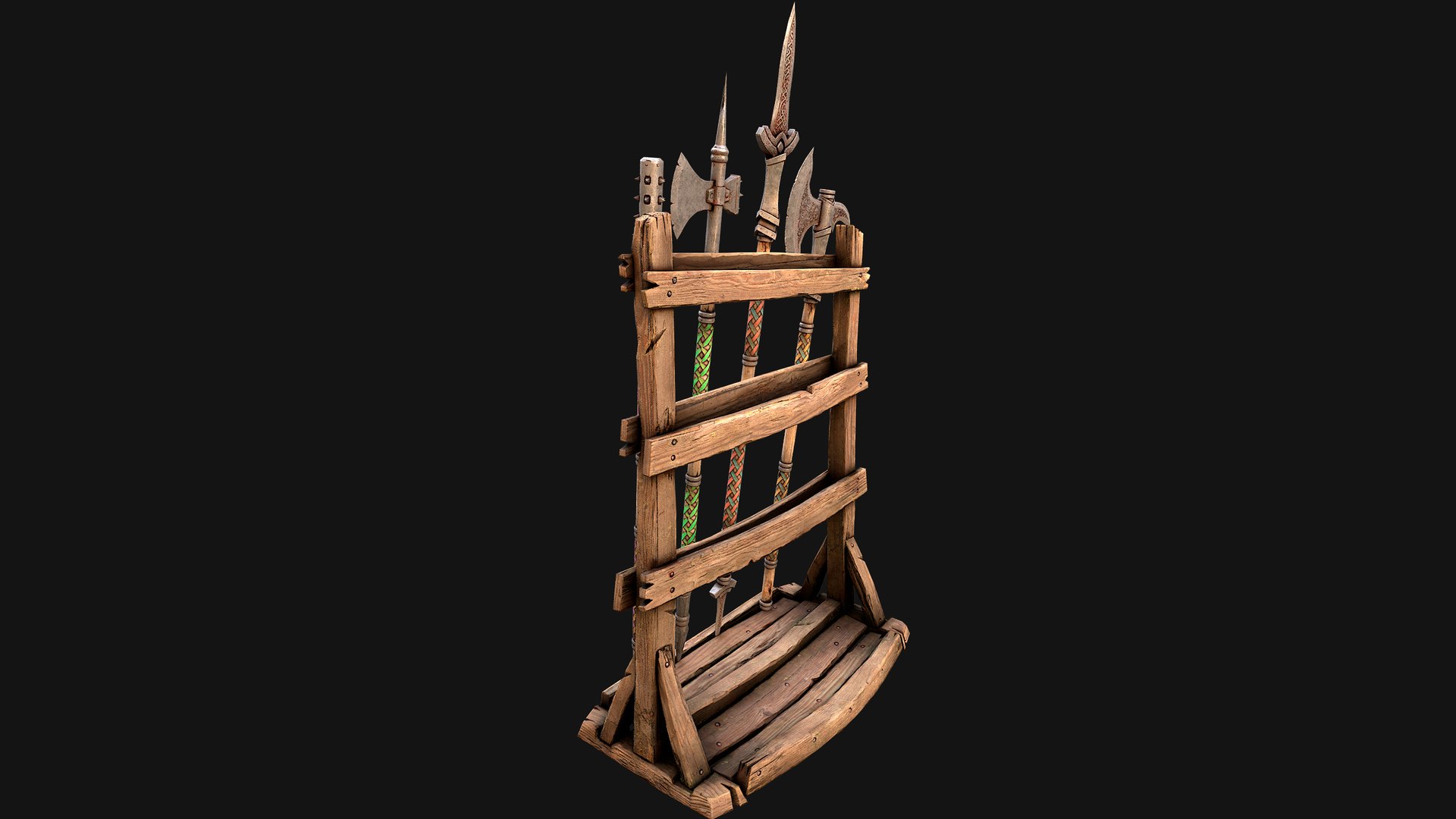 3D Medieval Weapon Rack Polearm Spear Axe Halberd Mace Set model https://p.turbosquid.com/ts-thumb/bB/h6nTYD/oe/rackpolearmseti25/png/1773306560/1920x1080/fit_q87/638c19d5261fe4687e814fd1e59bc508a6a4dacd/rackpolearmseti25.jpg