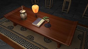 3D office chinese eastern china ink paper roll interior office