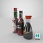 Two Hot Sauces Glass Bottles 3D model