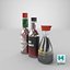 Two Hot Sauces Glass Bottles 3D model