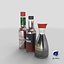 Two Hot Sauces Glass Bottles 3D model