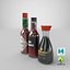 Two Hot Sauces Glass Bottles 3D model
