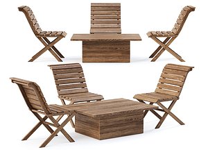 3D model Wooden Outdoor Furniture Set V6