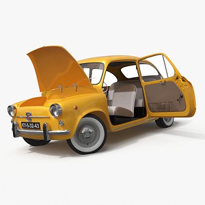 Retro Coupe Fiat 600 Yellow Rigged for Cinema 4D 3D model