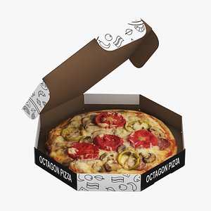 3D Octagonal Pizza Box with Pizza Rigged for Modo model