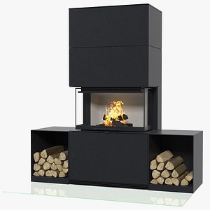 3D wood burning fireplace contura model