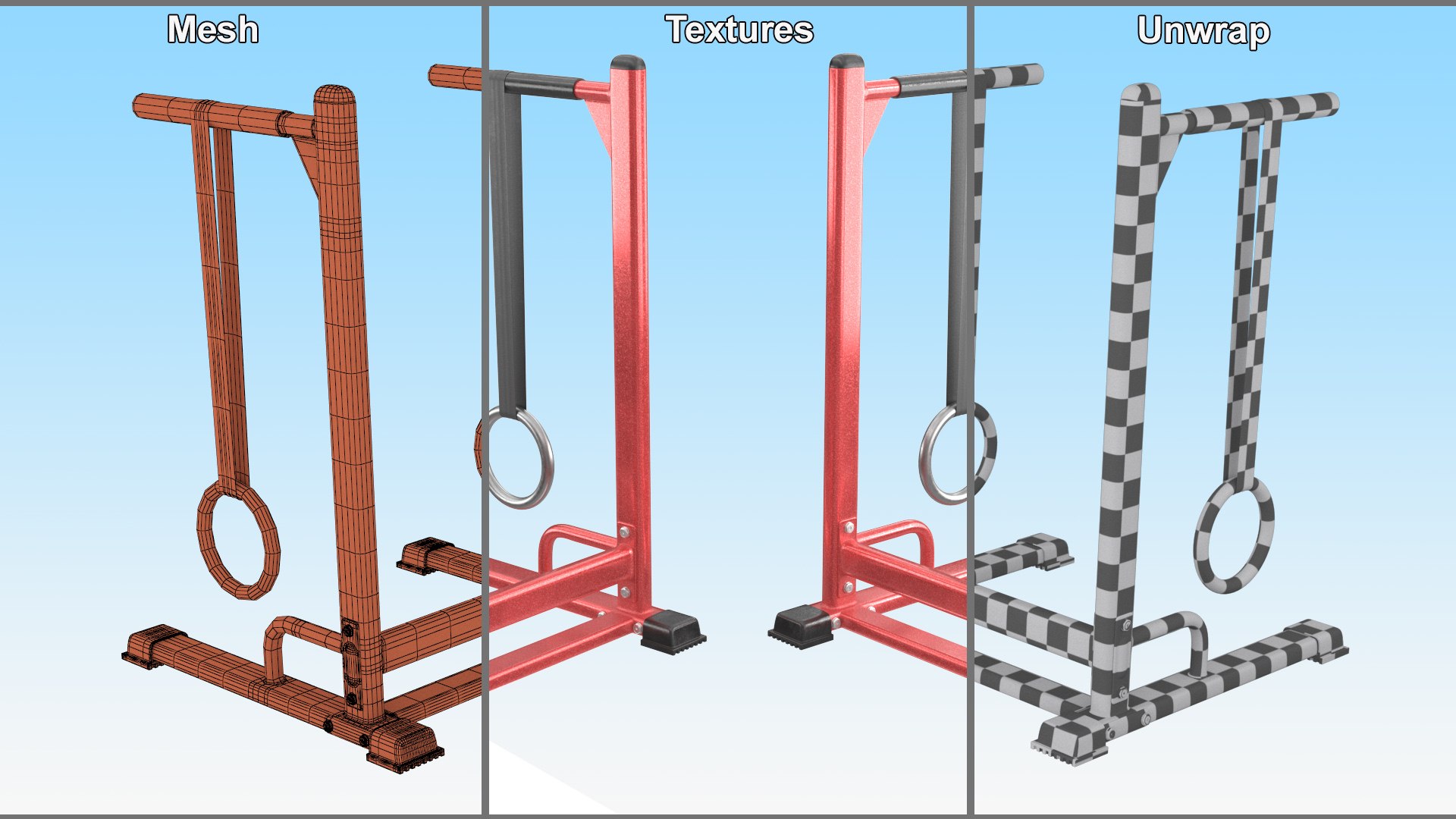 3D Strength Training Dip Rack With Gymnastic Rings Red - TurboSquid 2410459
