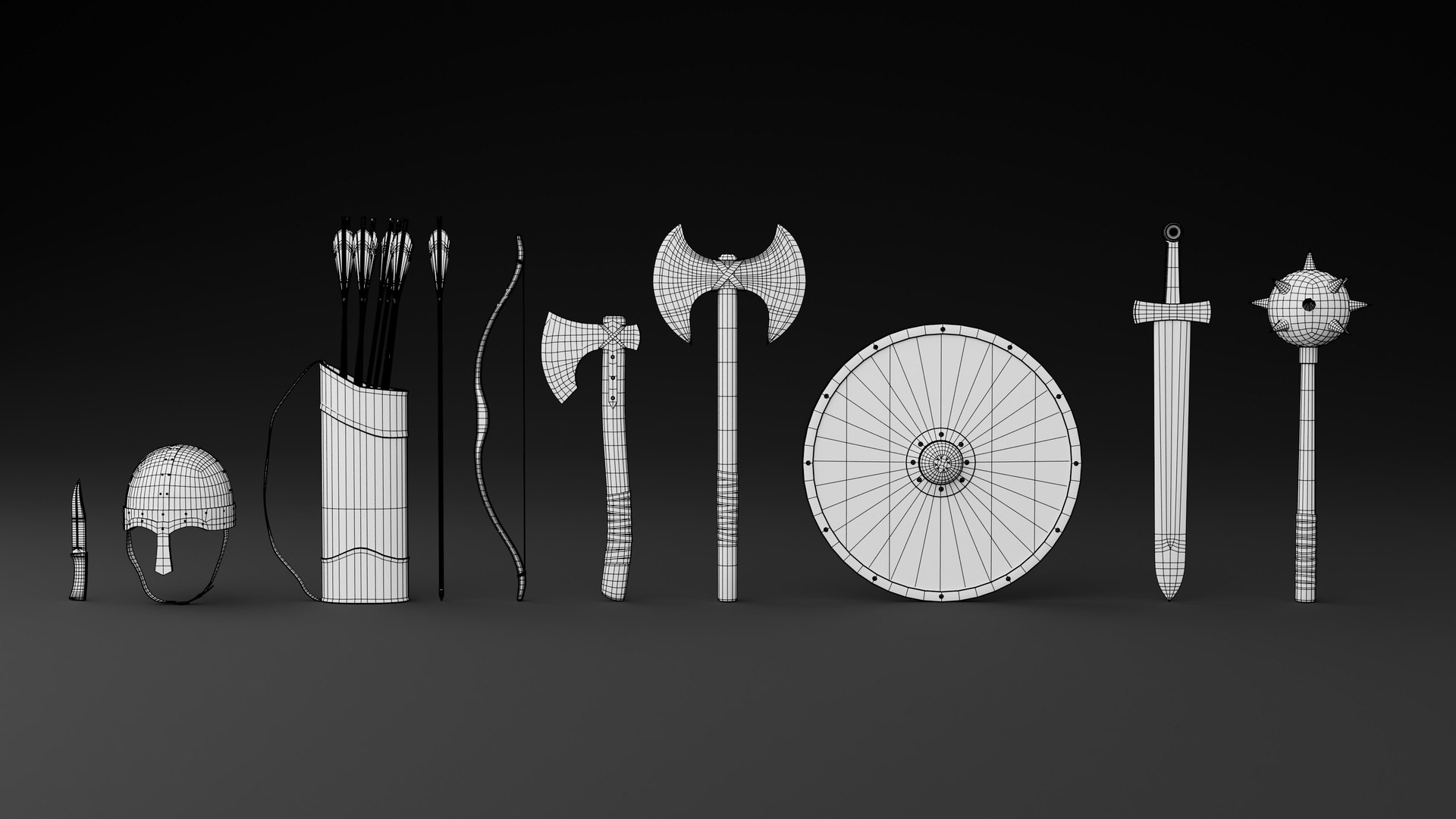 3D Medieval Weapons Pack - PBR Game Ready Props https://p.turbosquid.com/ts-thumb/bE/6LdpcO/lr/wireframe/jpg/1785775400/1920x1080/fit_q87/f906e49e89871afb425c9b1b99dbca28625a0bbd/wireframe.jpg