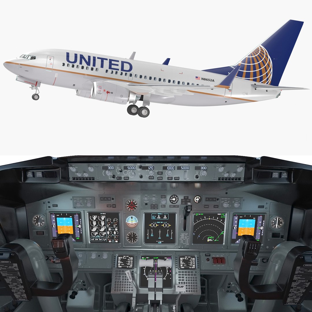 Boeing 737-600 with Interior United Airlines 3D model preview