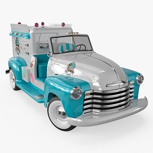 3D Retro Ice Cream Truck Two-Tone White Blue Rigged for Maya