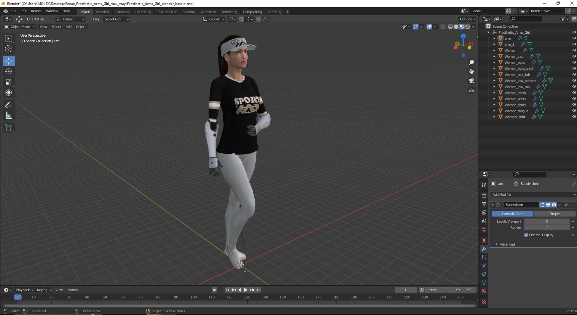 Prosthetic Arms Girl 3D model preview