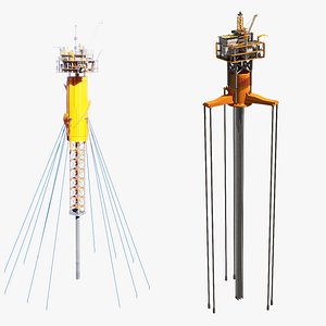 3D SPAR and TLP oil rig collection model