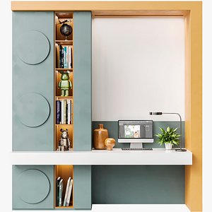Wardrobe with workplace and decor 5 3D model