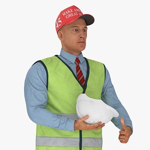 Construction Architect in Yellow Safety Jacket and MAGA Hat 3D