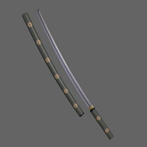 3D PBR Katana Japanese Sword Green V3