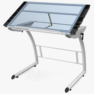 Tiltable Glass Drawing Table White