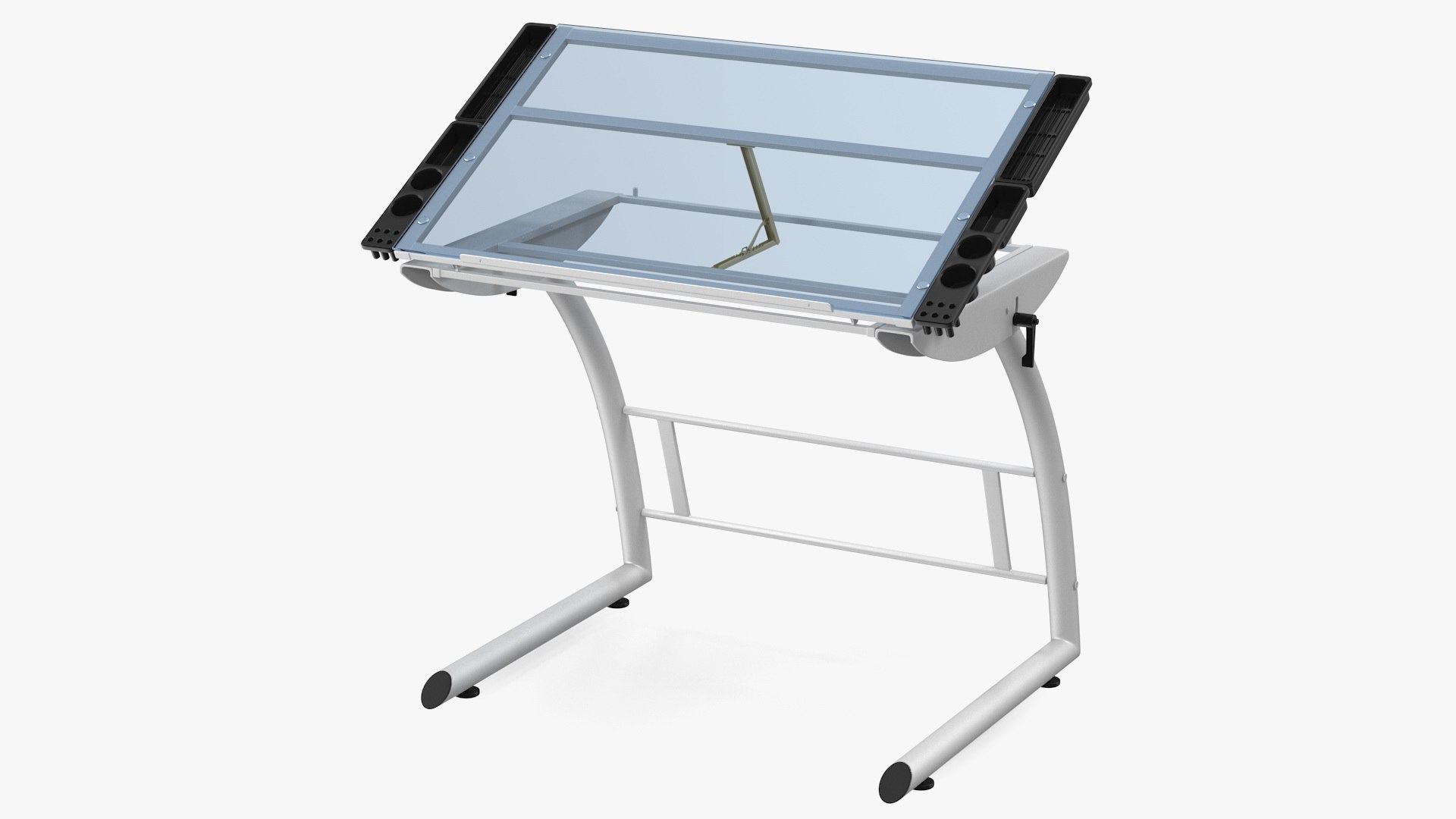 Tiltable Glass Drawing Table White 3D model preview