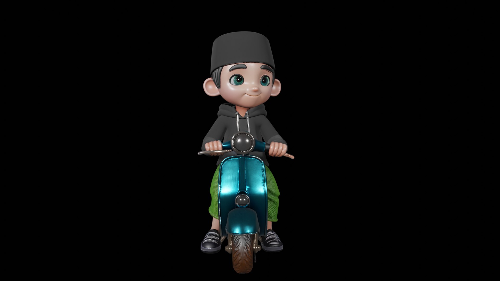 3d Model Render Of Cartoon Character Riding A Blue Motor Scooter 3D ...