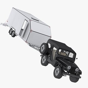 3D Enclosed Car Hauler Trailer and Jeep