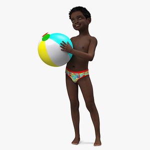 3D Black Child Boy Holding Ball Beach Style