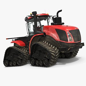 Tracked Agricultural Tractor Red Dirty Rigged